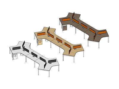 Modern Modular Office Work Desks With Partition Dividers And Multiple Configurations 3d model