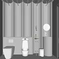 Modern Public Restroom With Blue Lighting White Fixtures And Round Mirrors