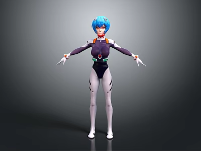 3D Anime Style Game Movie Character With Blue Hair And Purple Black Tight Outfit 3d model