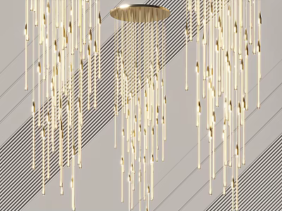 Modern Gold Chandelier With Hanging LED Light Strips And Sleek Design 3d model