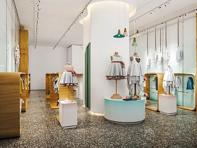 Modern Stylish Clothing Store Interior With Mannequins Hanging Clothes And Decorative Lights 3d model