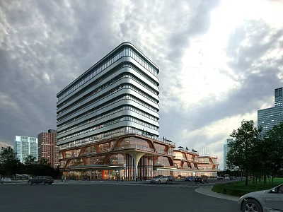 Modern High Rise Office Building With Glass Facade And Urban Street Surroundings 3d model