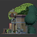 Cute Cartoon Coffee Shop Scene With Lush Green Tree Playful Squirrel And Menu Board