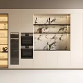 Modern Kitchen Wine Cabinet Interior Design With Marble Backdrop And Oven 3d model
