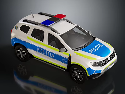 White POLITIA Police SUV Car With Blue Red Stripes And Emergency Lights 3d model