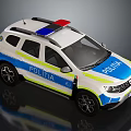 White POLITIA Police SUV Car With Blue Red Stripes And Emergency Lights