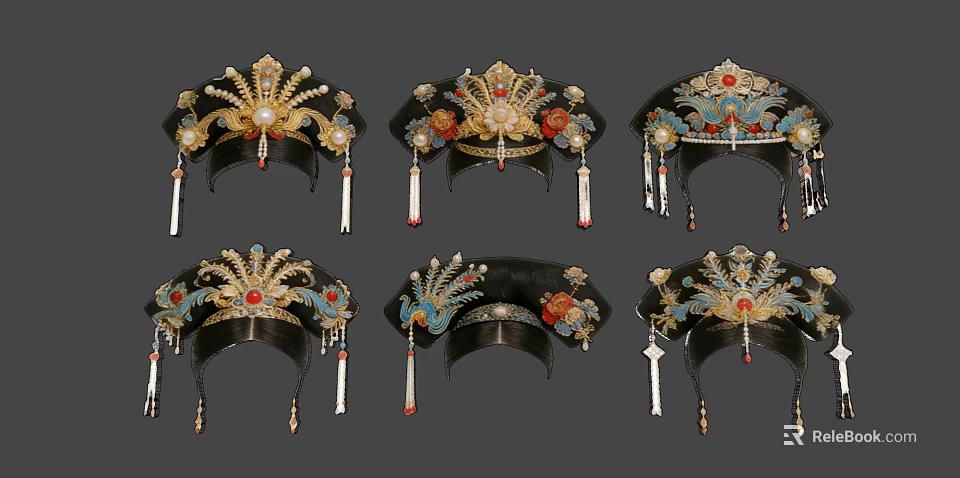 Traditional Chinese Ornamental Hairpiece Hanging Decorations With Phoenix Beads And Tassels 3d model 