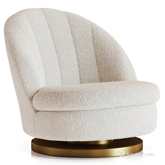 Cream Colored Plush Single Sofa With Vertical Tufted Design And Gold Round Base 3d model