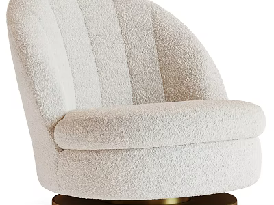 Cream Colored Plush Single Sofa With Vertical Tufted Design And Gold Round Base 3d model