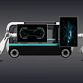 Modern Interactive Zone With Robotic Arms Display Screen And Mobile Tech Unit