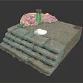 Ancient Damaged Stone Platform With Steps Pillar And Scattered Blocks 3d model