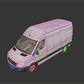 White Mercedes-Benz Box Style Bus with Reflective Surface on Gray Background