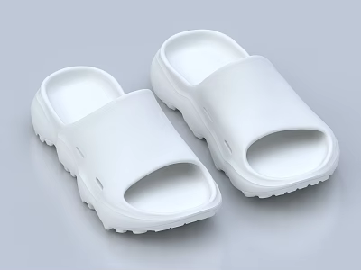 White Open Toe Slippers With Thick Sole And Minimalist Casual Design 3d model