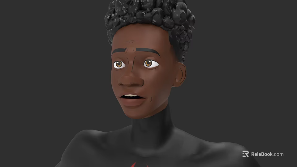 Realistic Game Movie Character With Curly Hair Dark Skin And Red Chest Symbol 3d model