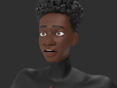 Realistic Game Movie Character With Curly Hair Dark Skin And Red Chest Symbol 3d model