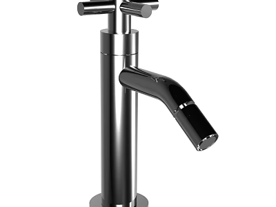 Modern Polished Metal Faucet With Dual Handles And Curved Spout Design 3d model