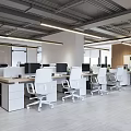 Modern Public Office Space Interior Design With Ergonomic White Chairs Workstations Computers And Open Layout 3d model