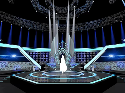 Gorgeous Stage Design With Lights And Singing Performer 3d model