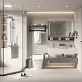 Modern Bathroom Interior Design With Glass Partition Shower Area Vanity Mirror And Green Plant