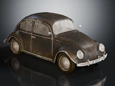 Vintage Beetle Car Model with Metal Body Classic Retro Design Round Headlights and Curved Shape 3d model