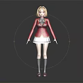 3D Character Model Wearing Red School Uniform White Pleated Skirt Blonde Short Hair Black Background