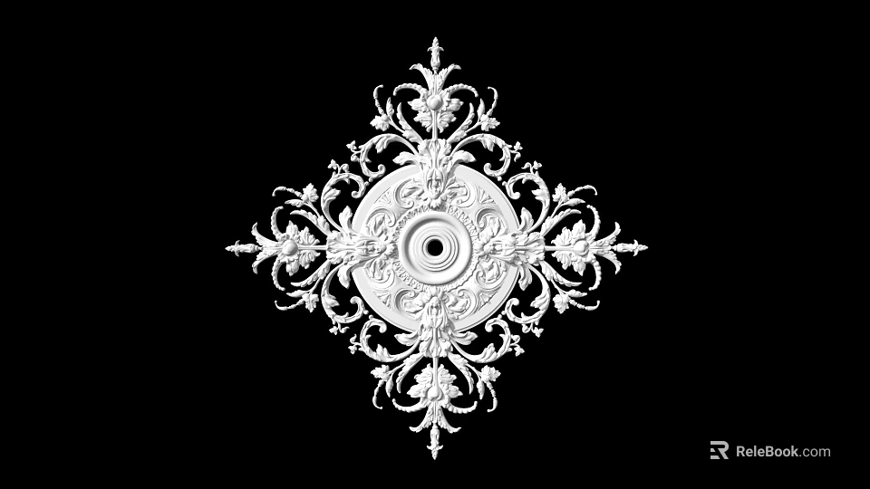 Intricate Carved Ornamental Design With Floral Patterns And Central Circular Motif For Ceiling Decor 3d model 