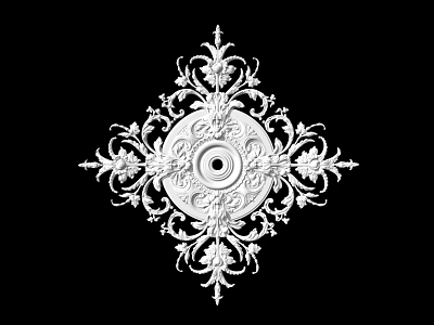 Intricate Carved Ornamental Design With Floral Patterns And Central Circular Motif For Ceiling Decor 3d model