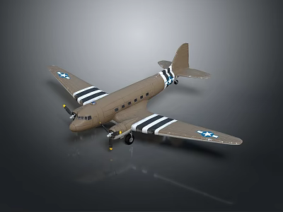 Brown Passenger Aircraft with Blue Star Logo Twin Engines Black White Striped Wings 3d model