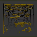 Arched Decorative Fence With Gray And Yellow Intricate Carvings And Scroll Designs
