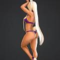 Game Movie Character with Long White Hair Purple Bikini Muscular Physique and Raised Arms Pose
