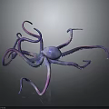 Colorful Octopus 3D Model With Stretched Purple And Blue Tentacles On Dark Background