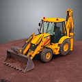 Yellow Backhoe Loader Featuring Red Warning Lights Front Bucket And Large Tires 3d model