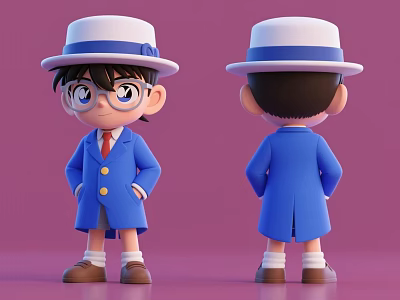 A Boy In Blue Coat With White Hat Front And Back View On Pink Background 3d model
