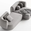 Plush Gray Sectional Sofa With Round Pillows And Cozy Blanket Design 3d model