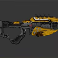 Futuristic Sci Fi Gun With Yellow Black Design Spiked Barrels And Mechanical Grip Details