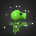 Cartoon Scene Featuring Green Plant With Glowing Lights Around And Dark Background And Leafy Stems