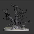 Rustic Wooden Tree Stump Sculpture With Stone Base Decorative 3d model