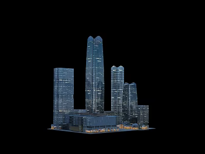 Modern Urban Architecture With Tall Skyscrapers And Illuminated Buildings At Night 3d model