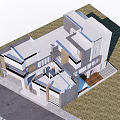 Detached Villa Modern Exterior Design With Balconies Large Windows Mixed Wood And Gray Stone Garage