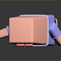 3D Cartoon Block Shaped Character Featuring Pink Head Blue Shirt And Red Eyes