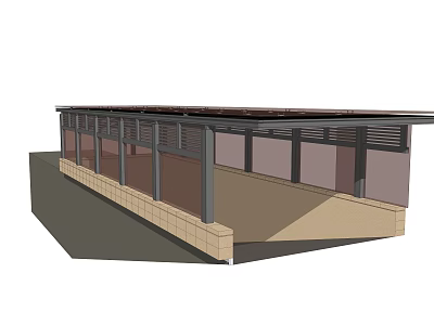Modern Bus Shelter Structure With Glass Panels And Brick Base Roof Awning 3d model