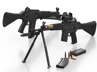 High Quality Modern Tactical Rifles With Scopes Tripods Magazines And Bullets 3d model