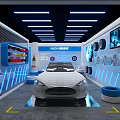Modern Auto Repair Shop Interior With White Car Blue Lighting And Tires