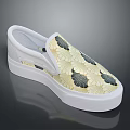 Slip On Casual Shoes With Gold And Black Ginkgo Leaf Pattern And White Sole