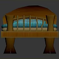 Wooden Children's Bed With Tree Stump Shaped Legs Blue Striped Mattress And Pillow