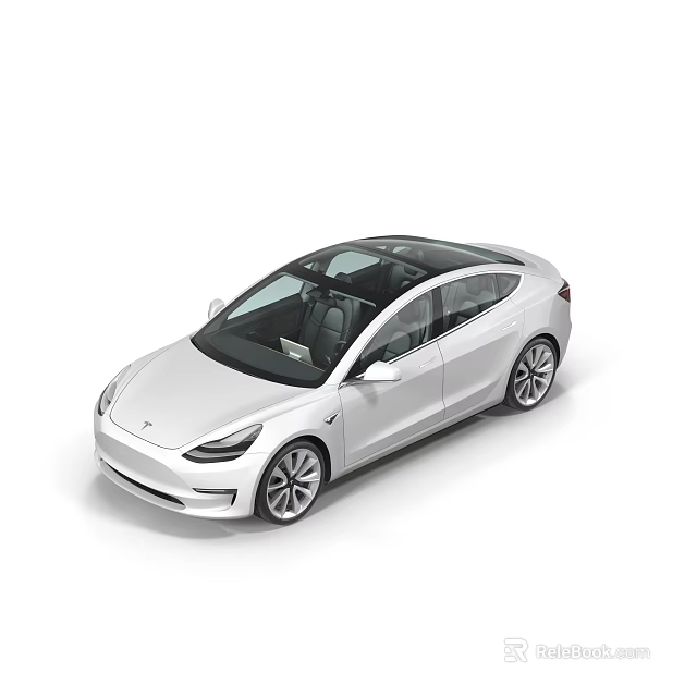 Sleek White Tesla Electric Car With Panoramic Sunroof And Modern Design 3d model 