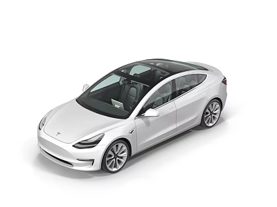 Sleek White Tesla Electric Car With Panoramic Sunroof And Modern Design 3d model
