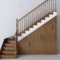 Elegant Wooden Staircase Design with Storage Cabinets and Open Shelves for Home Interior