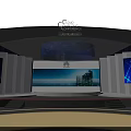 G20 Summit Stage With Large Screen Cityscape And Purple Lighting Effects