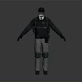 Tactical Character 3D Model With Dark Top Gray Pants Knee Pads And Backpack Standing Pose